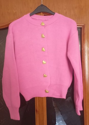 Düğmeli Pembe Kadın Triko Hırka