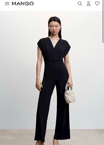 Siyah V Yaka Drapeli Kadın Tulum - Görsel 5