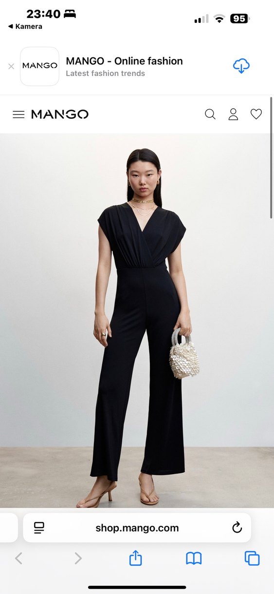 Siyah V Yaka Drapeli Kadın Tulum - Görsel 5