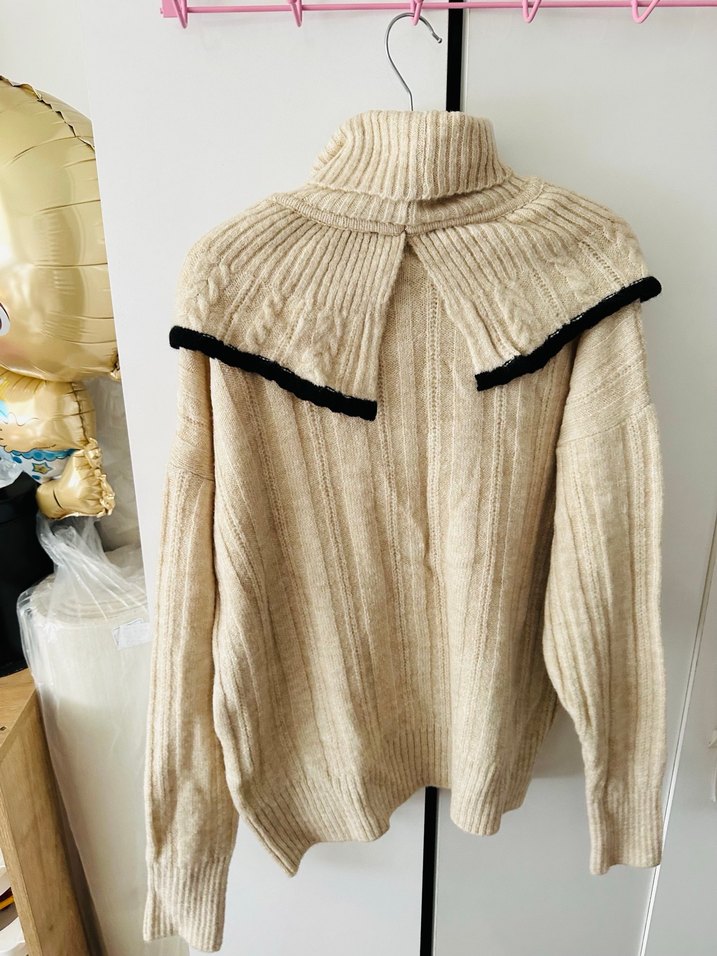 Krem Yüksek Yakalı Örgü Kadın Kazak - Görsel 5
