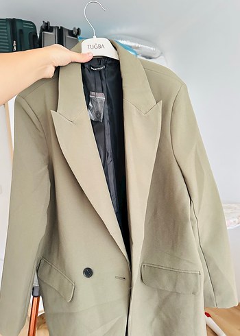 Düğmeli Koyu Haki Kadın Blazer Ceket - Görsel 7