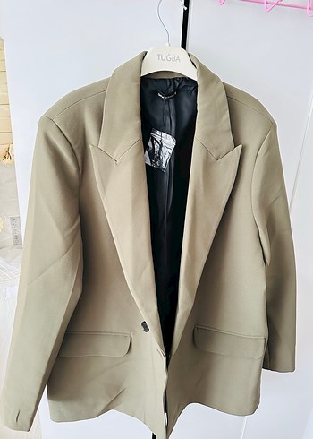 Düğmeli Koyu Haki Kadın Blazer Ceket - Görsel 2