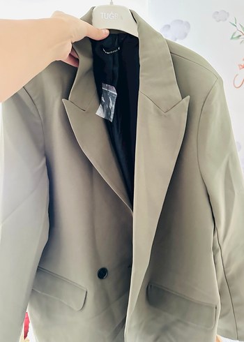 Düğmeli Koyu Haki Kadın Blazer Ceket - Görsel 6