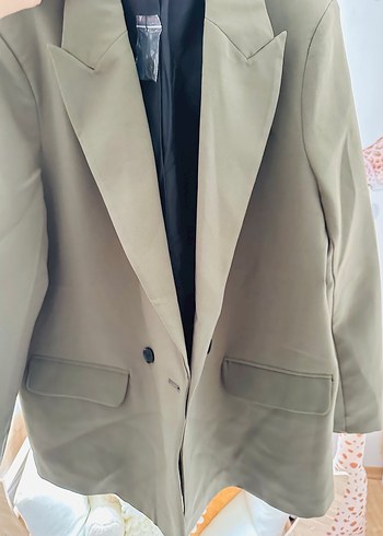 Düğmeli Koyu Haki Kadın Blazer Ceket - Görsel 4