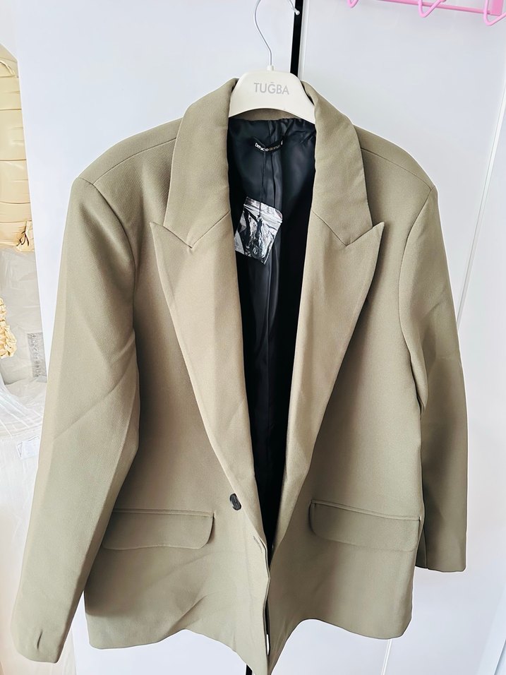 Düğmeli Koyu Haki Kadın Blazer Ceket - Görsel 2