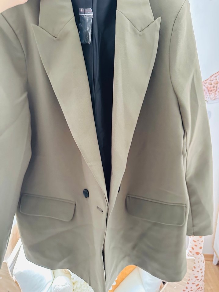 Düğmeli Koyu Haki Kadın Blazer Ceket - Görsel 4