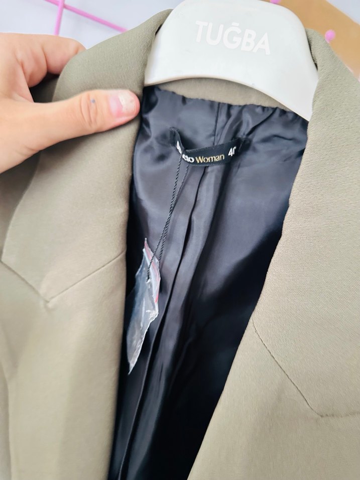 Düğmeli Koyu Haki Kadın Blazer Ceket - Görsel 3