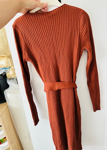 Taba V Yaka midi Triko Elbise - Görsel 6