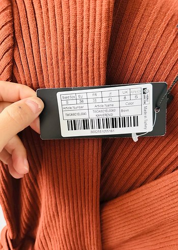 Taba V Yaka midi Triko Elbise - Görsel 3