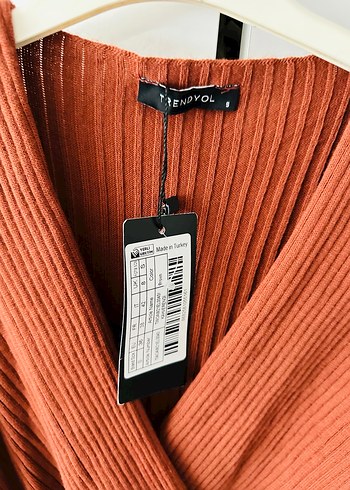 Taba V Yaka midi Triko Elbise - Görsel 2