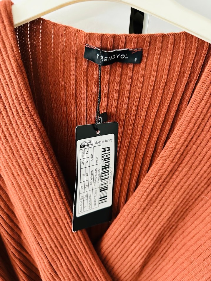 Taba V Yaka midi Triko Elbise - Görsel 2