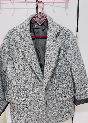 Düğmeli Gri Kısa Kadın Yün blazer ceket - Görsel 2