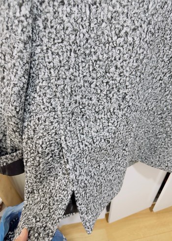 Düğmeli Gri Kısa Kadın Yün blazer ceket - Görsel 6