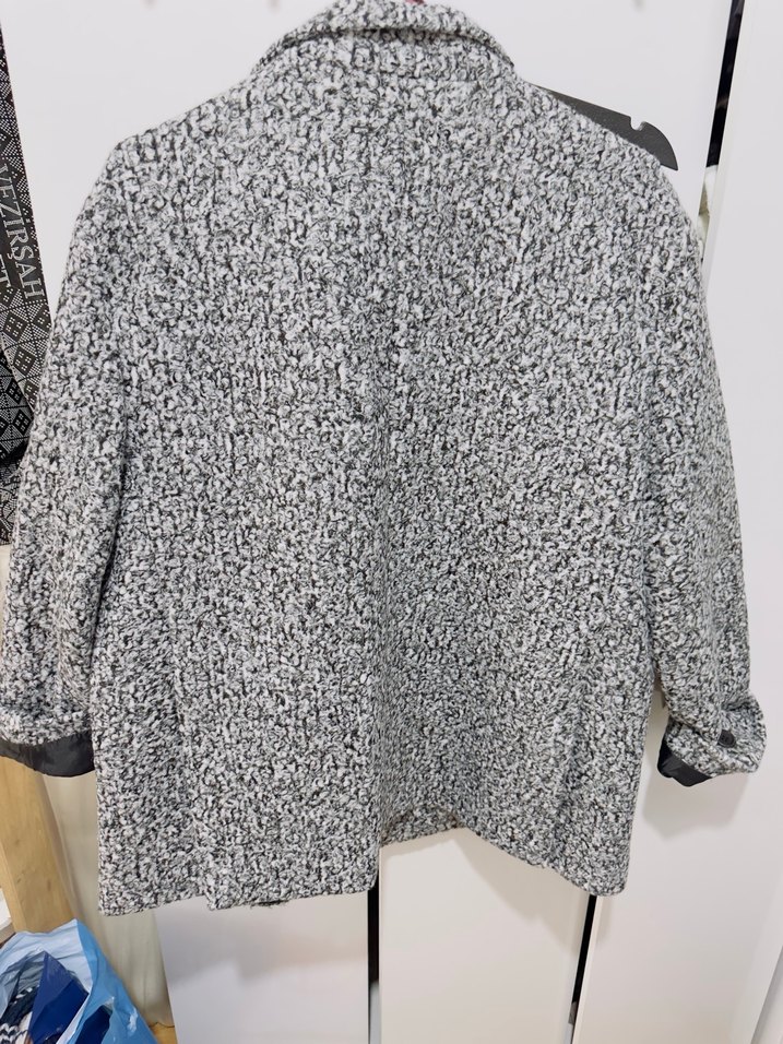 Düğmeli Gri Kısa Kadın Yün blazer ceket - Görsel 5