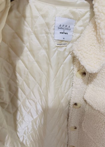 Düğmeli krem Midi Kabarık Kadın Kaban - Görsel 5