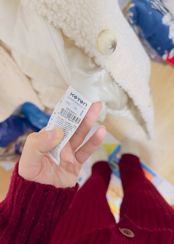 Düğmeli krem Midi Kabarık Kadın Kaban - Görsel 8