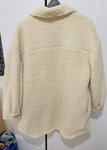 Düğmeli krem Midi Kabarık Kadın Kaban - Görsel 4