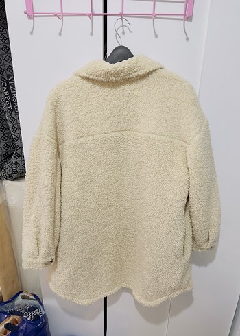 Düğmeli krem Midi Kabarık Kadın Kaban - Görsel 3