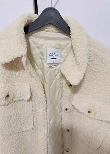 Düğmeli krem Midi Kabarık Kadın Kaban - Görsel 7