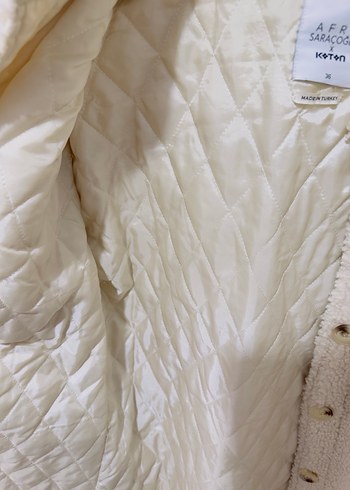 Düğmeli krem Midi Kabarık Kadın Kaban - Görsel 6