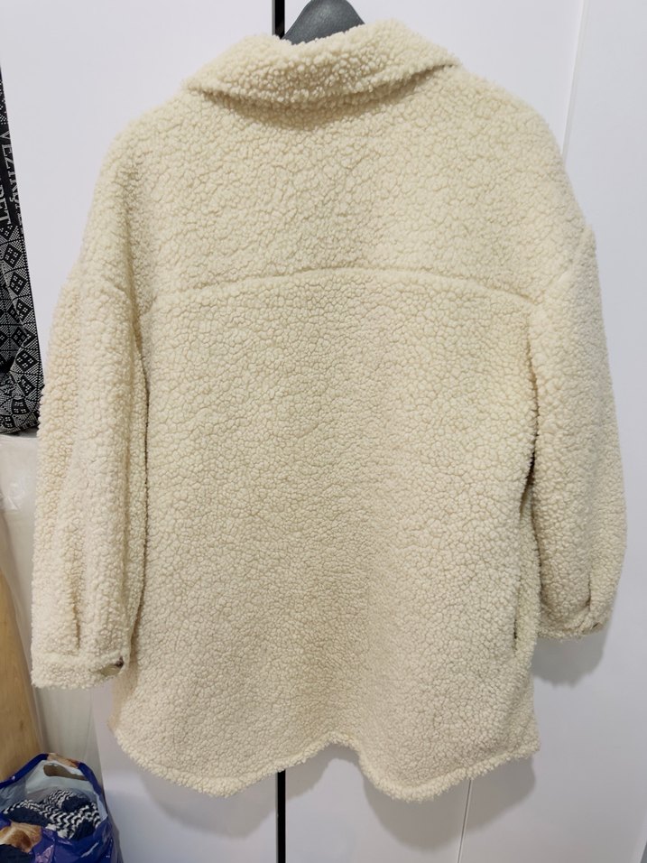 Düğmeli krem Midi Kabarık Kadın Kaban - Görsel 4