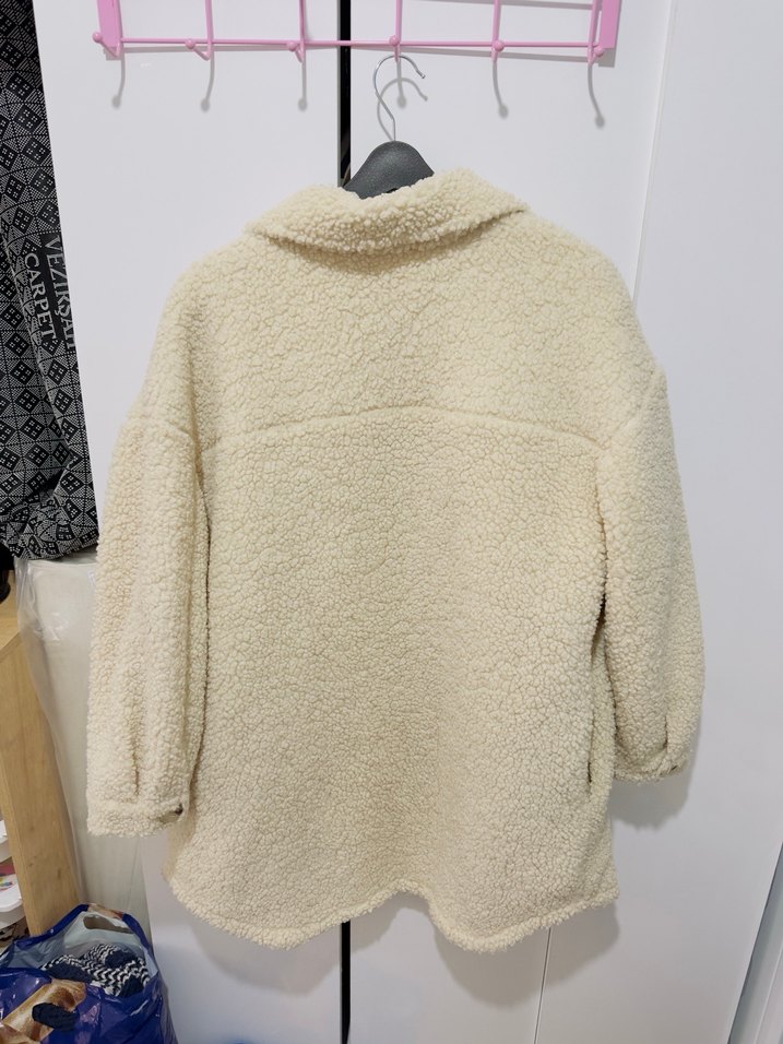 Düğmeli krem Midi Kabarık Kadın Kaban - Görsel 3