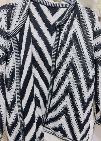 Siyah - krem  Zebra Desenli Kadın Triko Hırka - Görsel 4