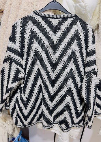 Siyah - krem  Zebra Desenli Kadın Triko Hırka - Görsel 6