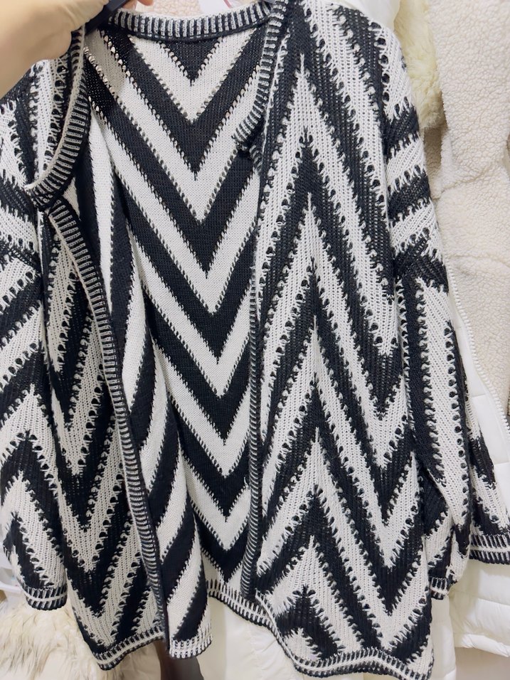 Siyah - krem  Zebra Desenli Kadın Triko Hırka - Görsel 5