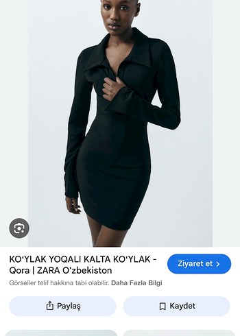 Siyah Düğmeli mini kol detaylı Kadın Elbise - Görsel 2