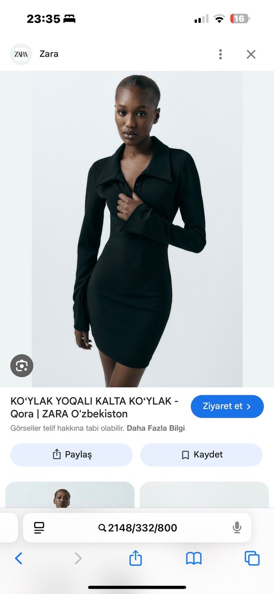 Siyah Düğmeli mini kol detaylı Kadın Elbise - Görsel 2