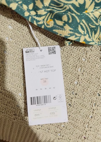 38 Beden Yeşil Yılan Desenli Dantelli Bikini Üstü