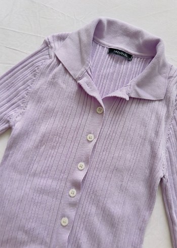 Düğmeli Lila Triko Hırka - Görsel 3