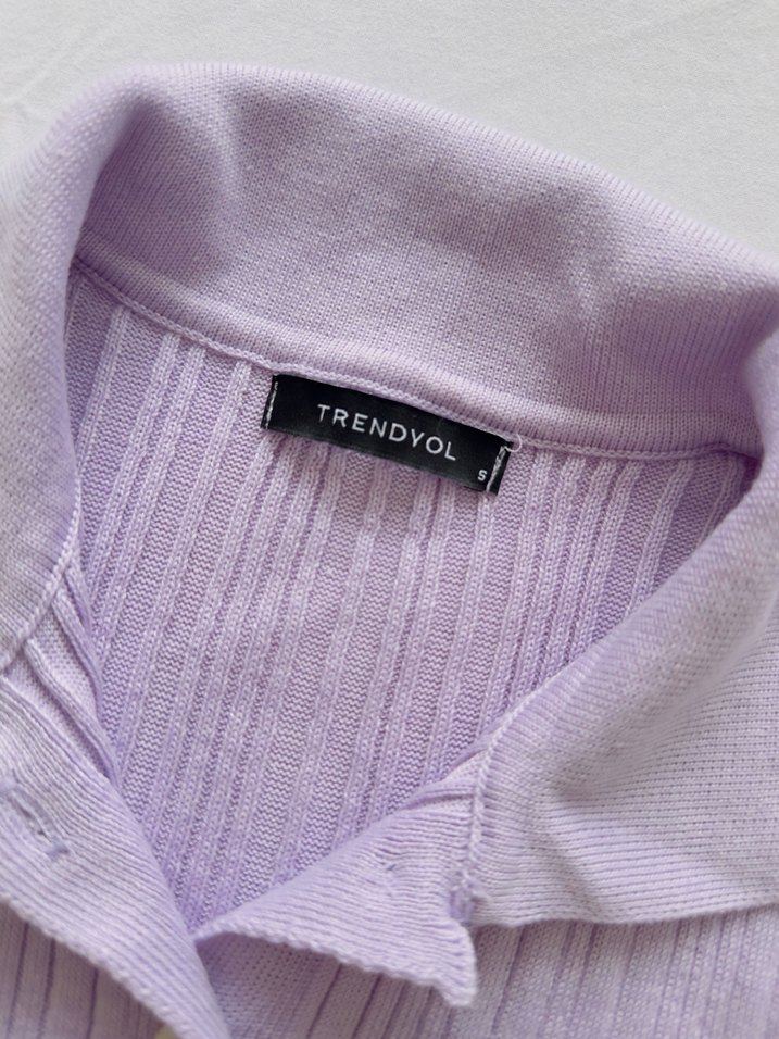 Düğmeli Lila Triko Hırka - Görsel 4