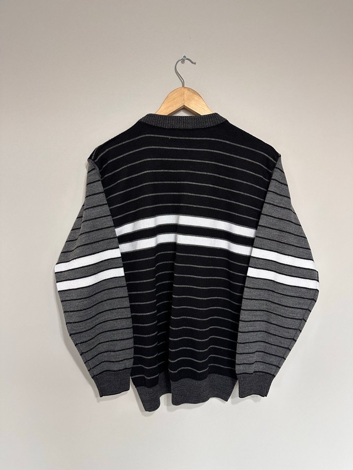 Gri Çizgili Örgü Erkek Kazak - Görsel 5