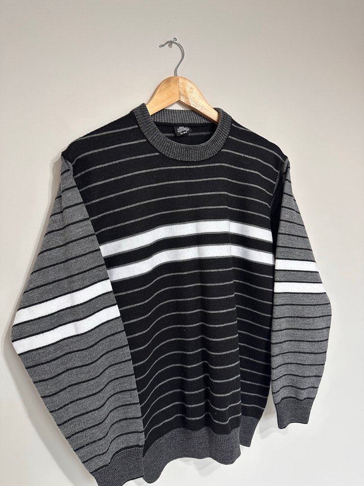 Gri Çizgili Örgü Erkek Kazak - Görsel 3