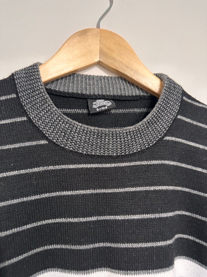 Gri Çizgili Örgü Erkek Kazak - Görsel 4