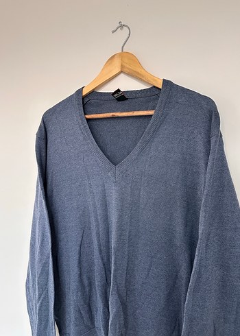 V Yaka Gri Erkek Triko Kazak - Görsel 2