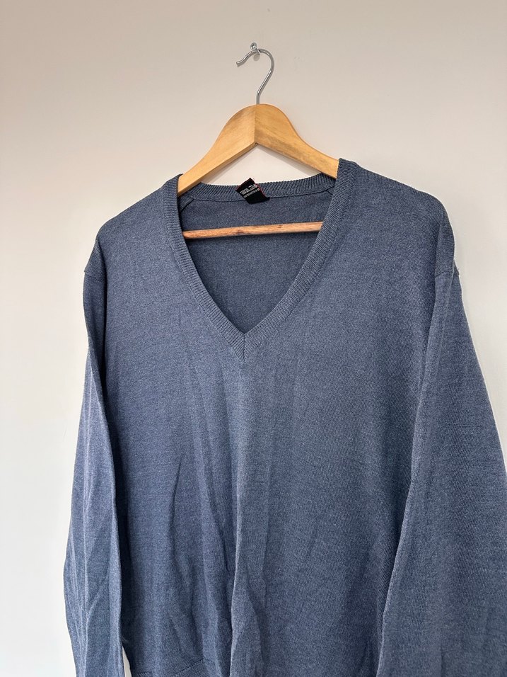 V Yaka Gri Erkek Triko Kazak - Görsel 2