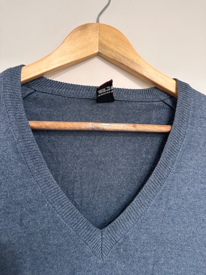 V Yaka Gri Erkek Triko Kazak - Görsel 4