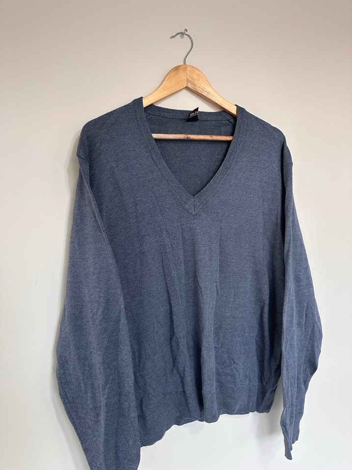 V Yaka Gri Erkek Triko Kazak - Görsel 3