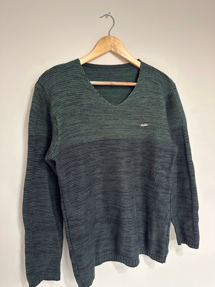 V Yaka Gri Erkek Triko Kazak - Görsel 3