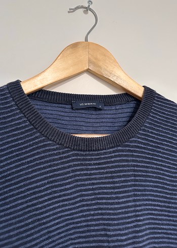 Erkek Lacivert Çizgili Triko Kazak - Görsel 4