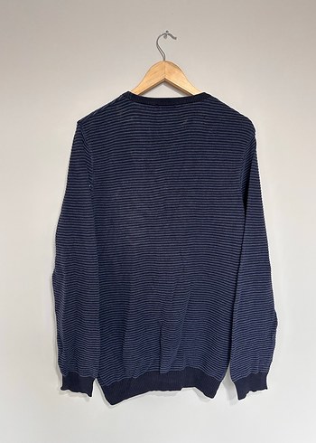 Erkek Lacivert Çizgili Triko Kazak - Görsel 5