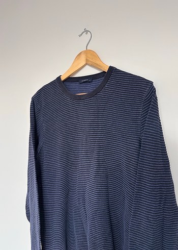 Erkek Lacivert Çizgili Triko Kazak - Görsel 2