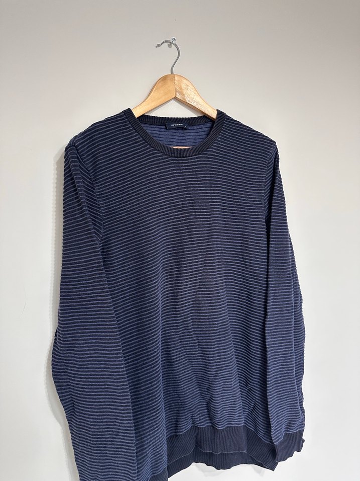 Erkek Lacivert Çizgili Triko Kazak - Görsel 3