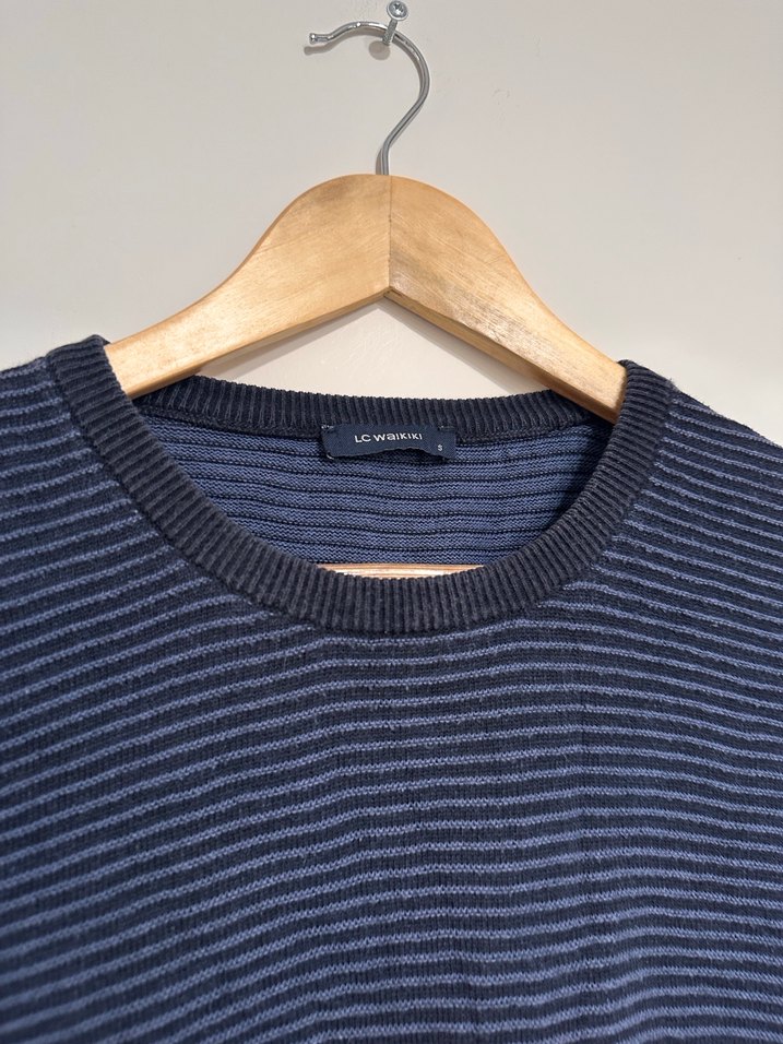 Erkek Lacivert Çizgili Triko Kazak - Görsel 4