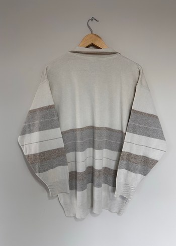 Erkek Bej Gri Çizgili Örgü Triko - Görsel 5