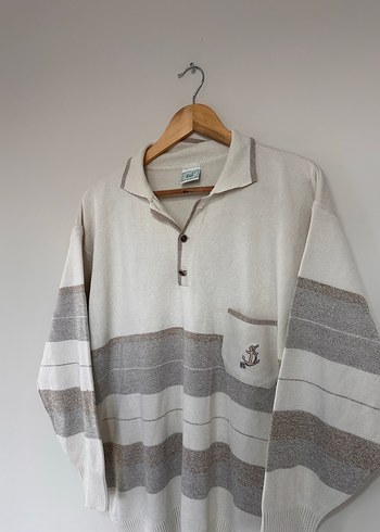 Erkek Bej Gri Çizgili Örgü Triko - Görsel 2