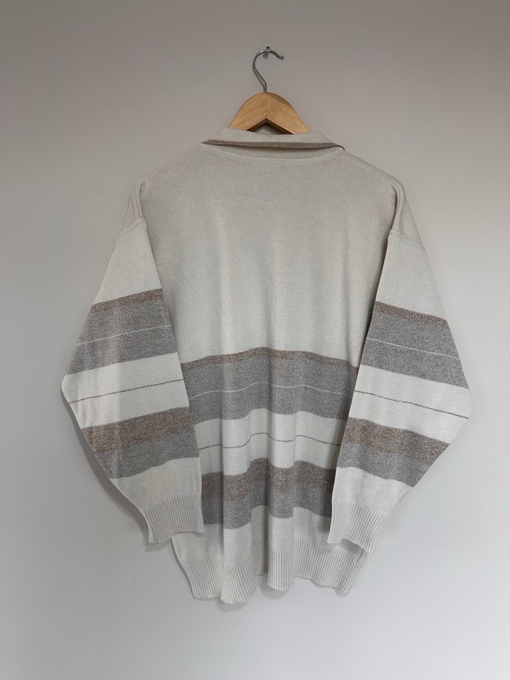 Erkek Bej Gri Çizgili Örgü Triko - Görsel 5